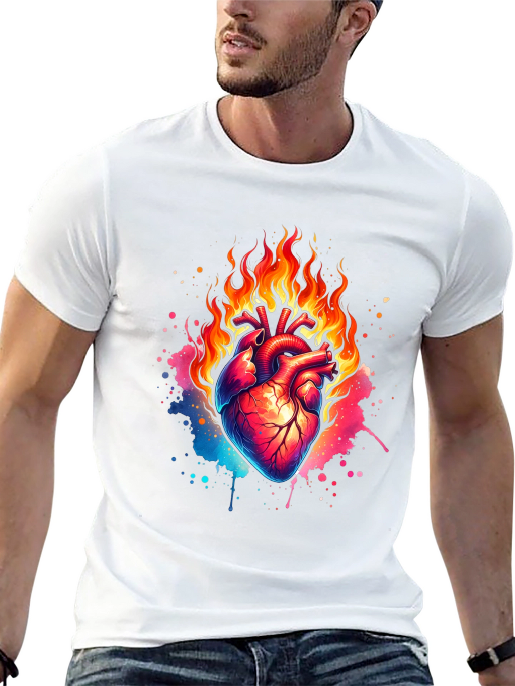 Flaming Heart Graphic Print Black T-Shirt