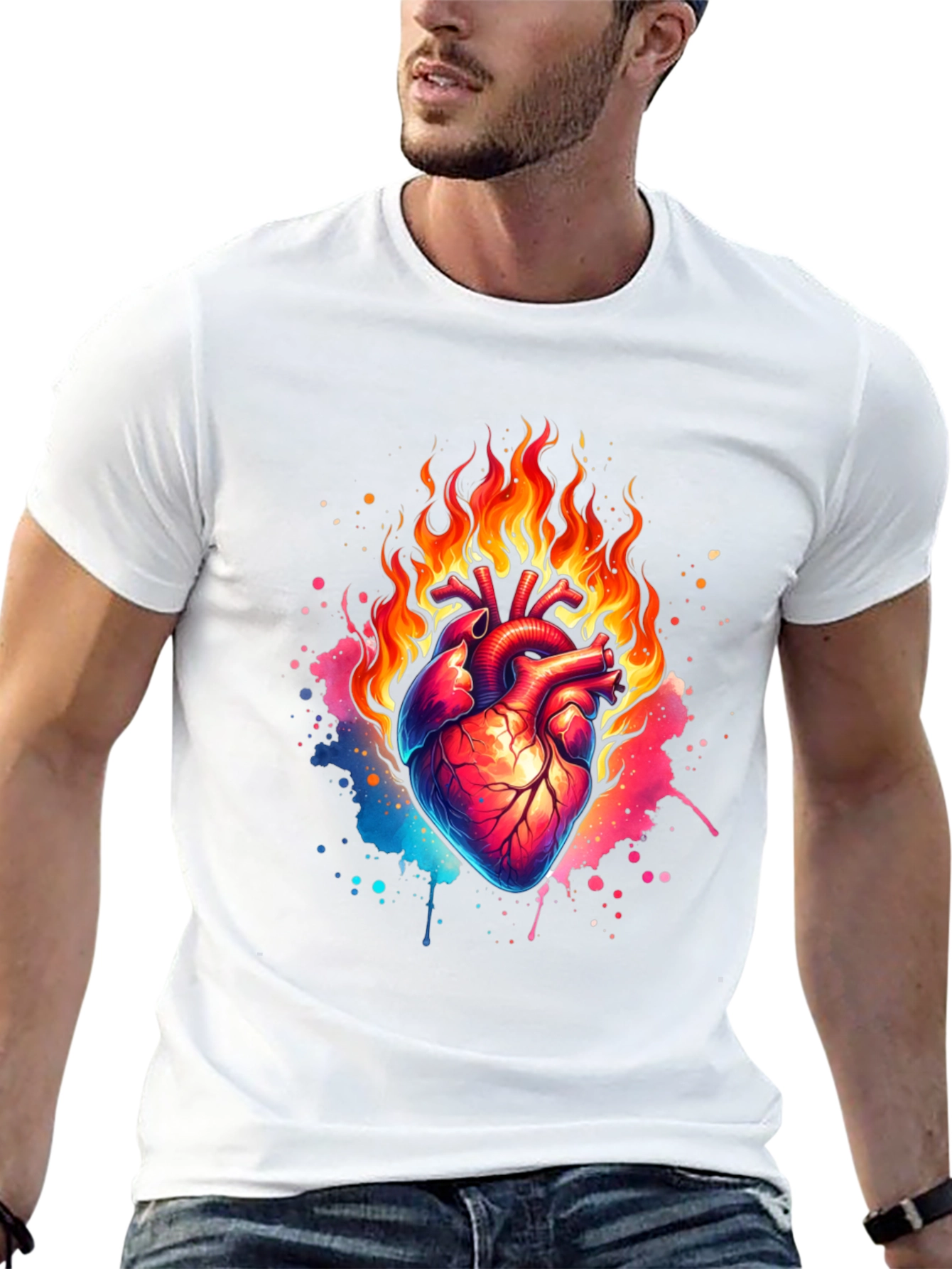 Flaming Heart Graphic Print Black T-Shirt