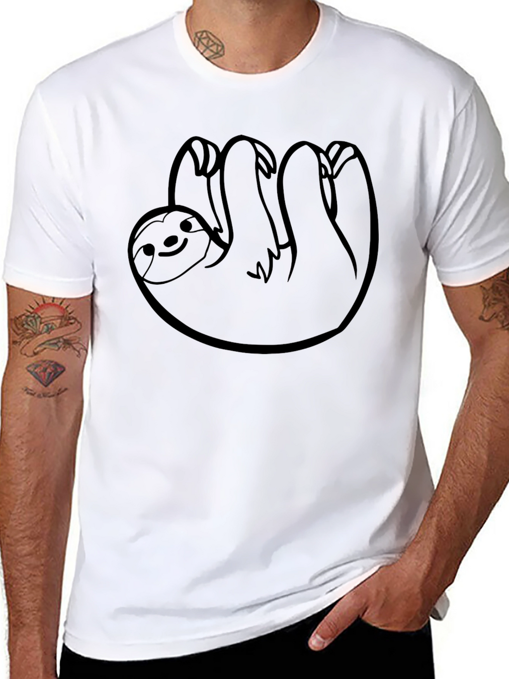 Hanging Sloth Graphic Tee - Comfy Black T-Shirt