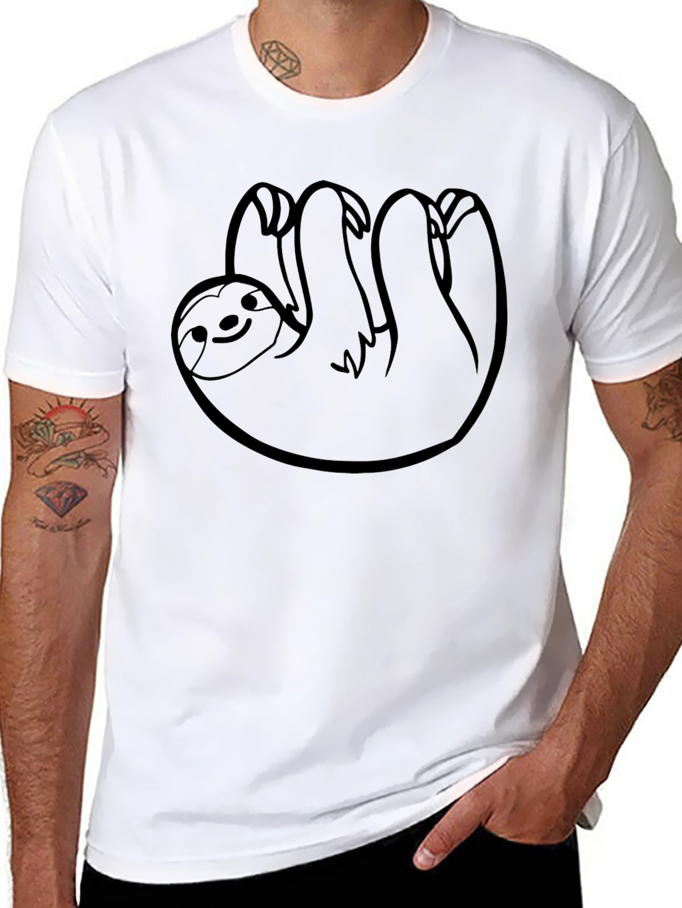Hanging Sloth Graphic Tee - Comfy Black T-Shirt