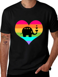 Rainbow Heart Elephant Black T-Shirt