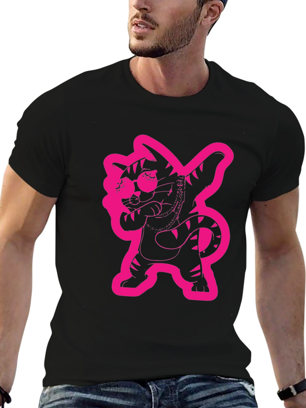 Dabbing Cat Graphic Tee - Cool Black T-Shirt