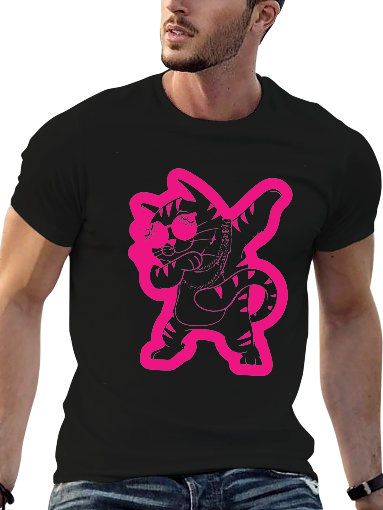 Dabbing Cat Graphic Tee - Cool Black T-Shirt
