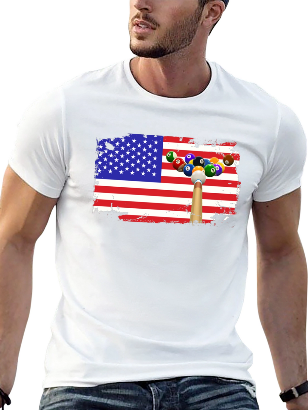 Patriotic Billiards T-Shirt - USA Flag Design