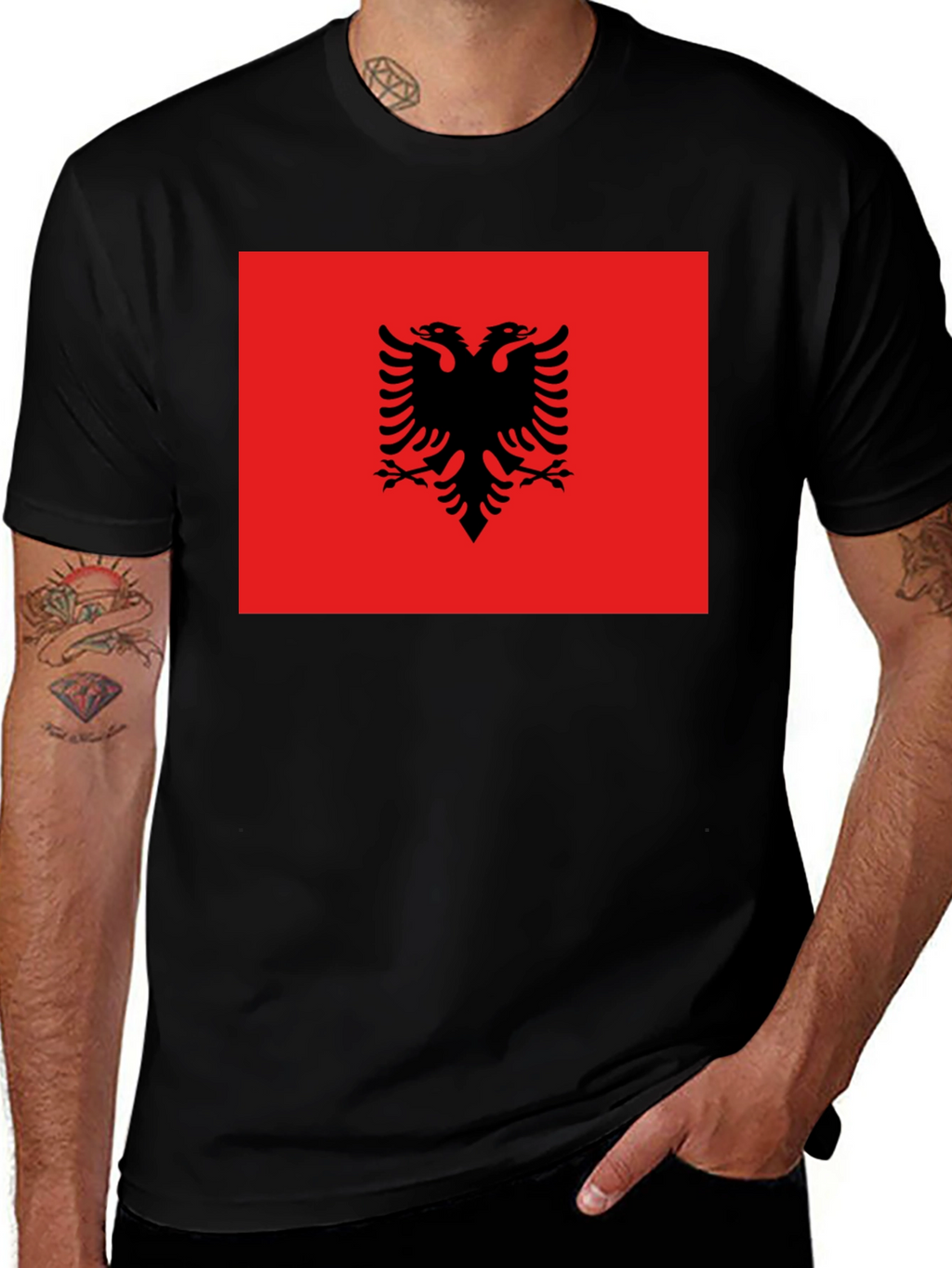 Albania Flag T-Shirt - Double Headed Eagle Design