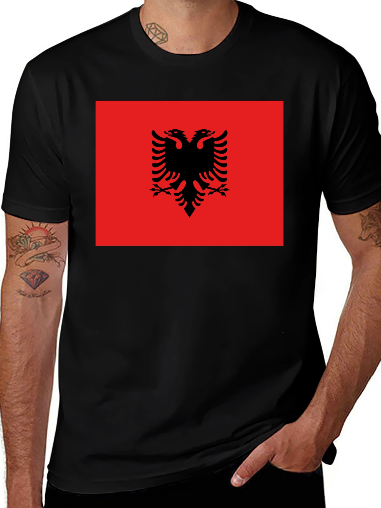 Albania Flag T-Shirt - Double Headed Eagle Design