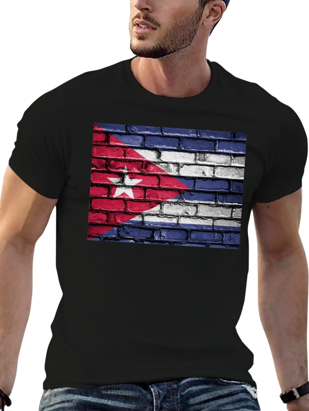 Cuba Flag Brick Wall Graphic T-Shirt