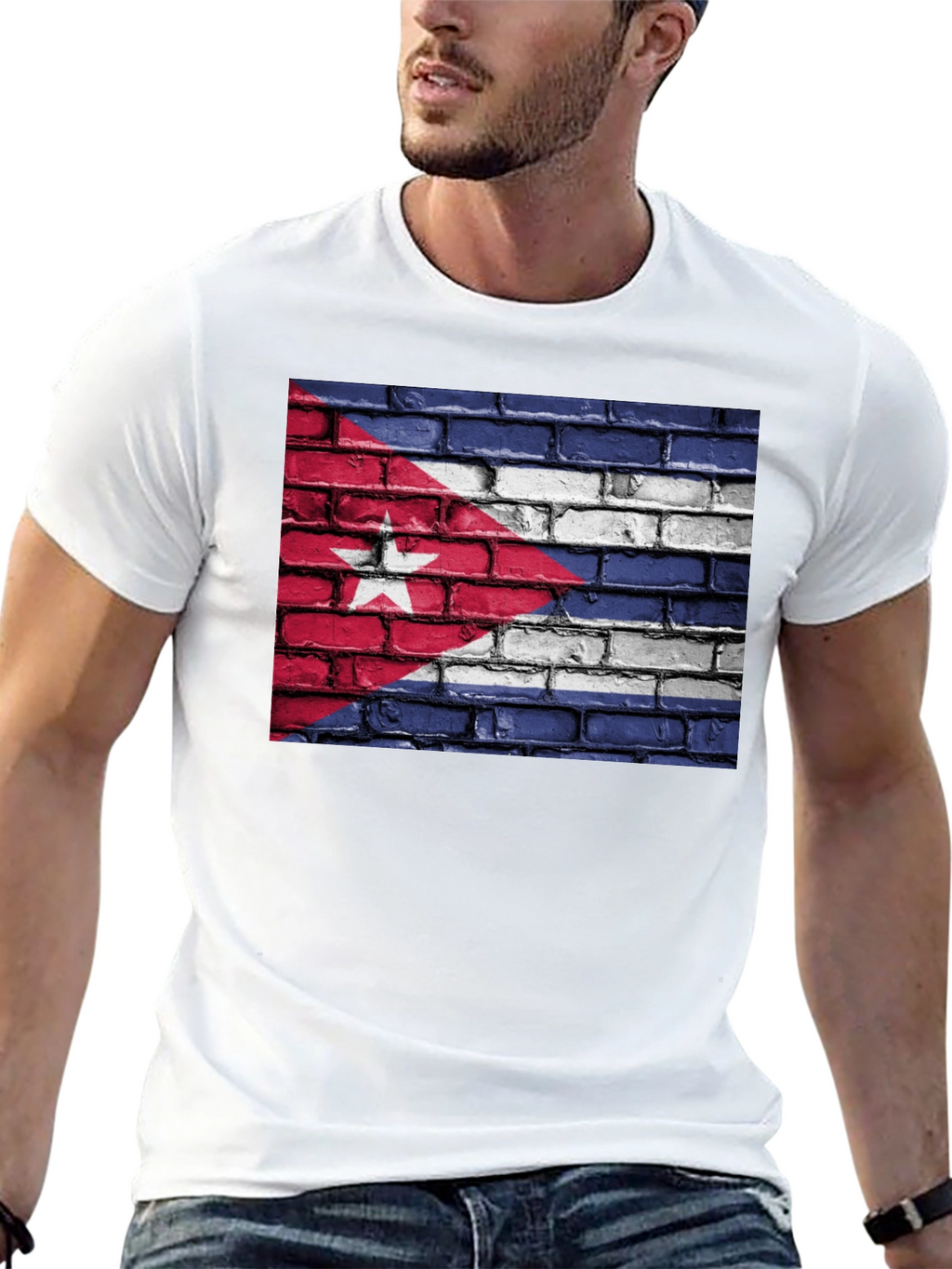 Cuba Flag Brick Wall Graphic T-Shirt