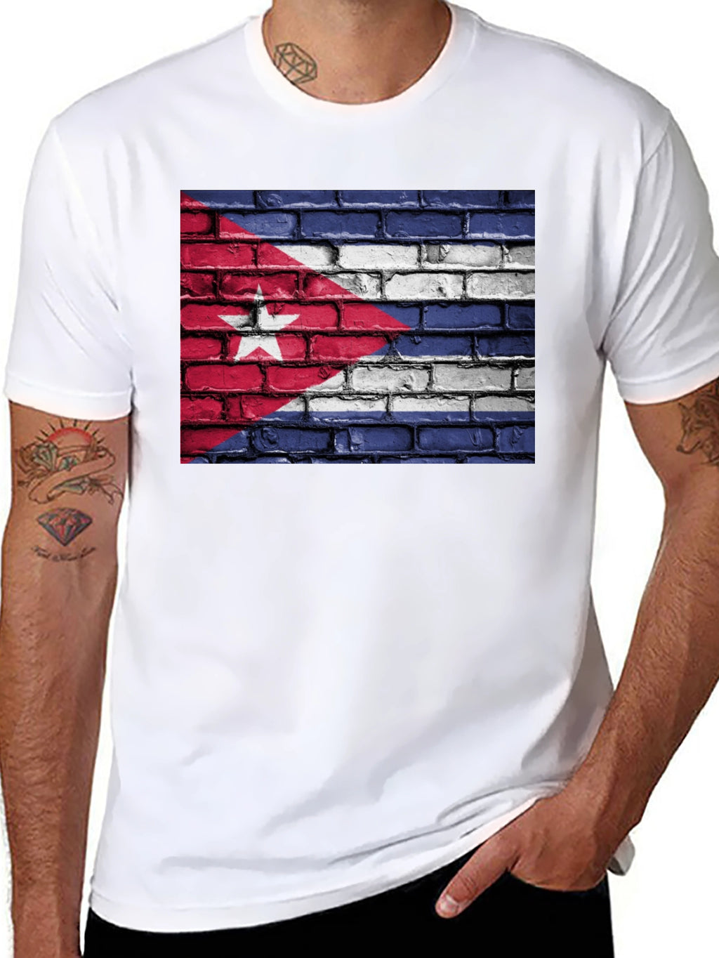 Cuba Flag Brick Wall Graphic T-Shirt