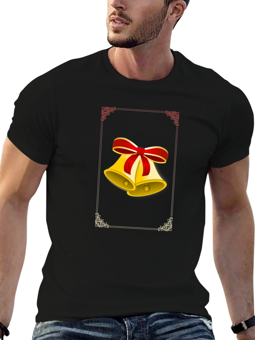 Festive Christmas Bells Graphic Tee - Black