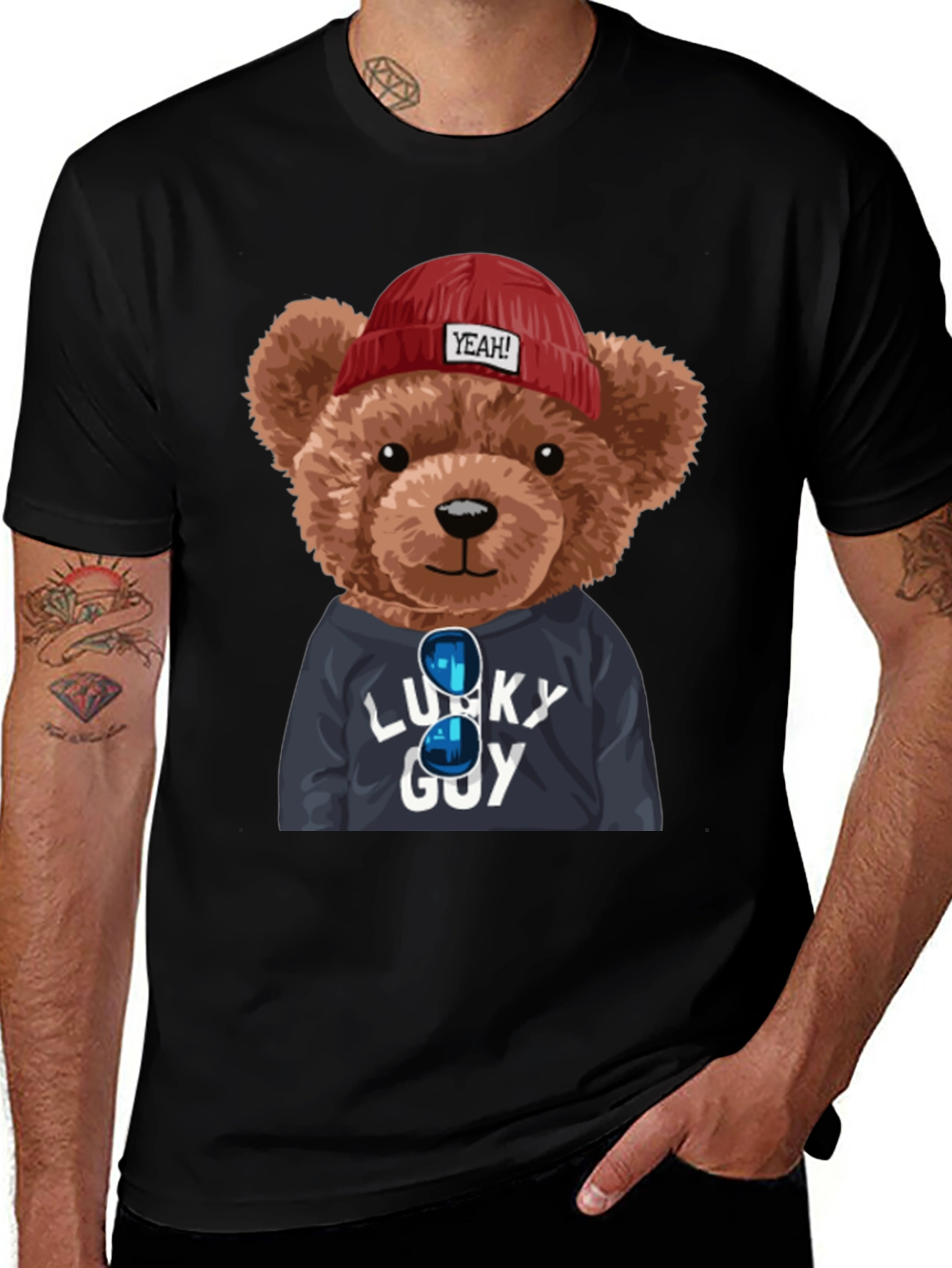 Lucky Guy Teddy Bear Graphic T-Shirt