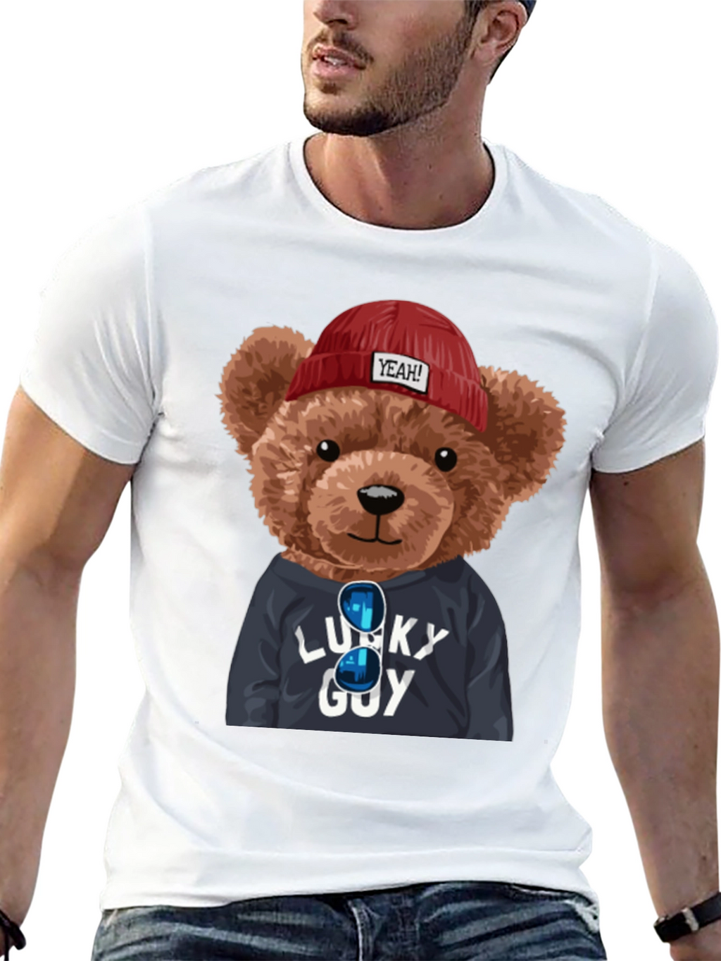 Lucky Guy Teddy Bear Graphic T-Shirt
