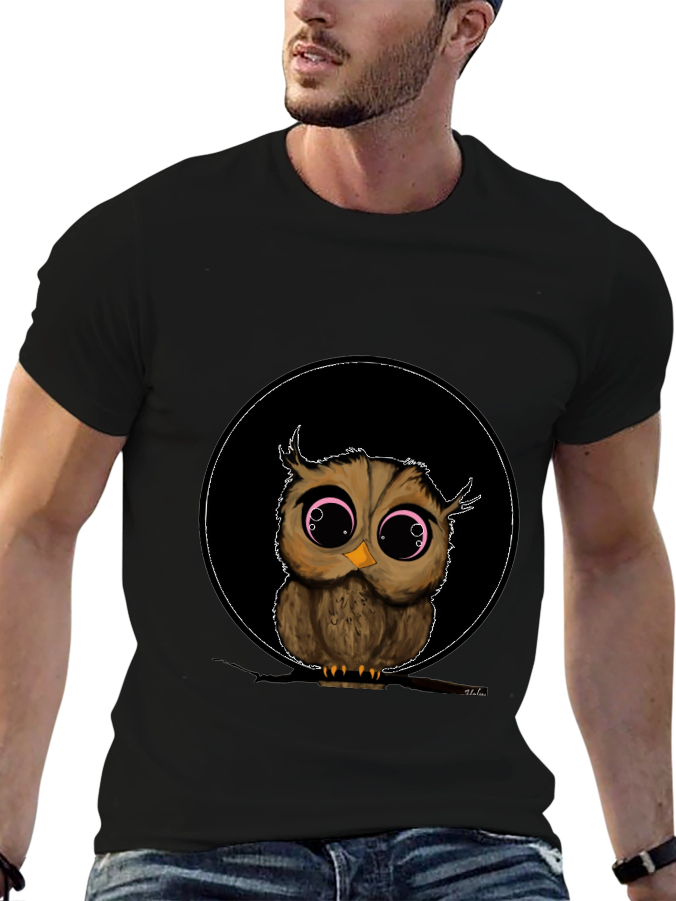 Cute Owl Graphic Tee - Mens Black T-Shirt