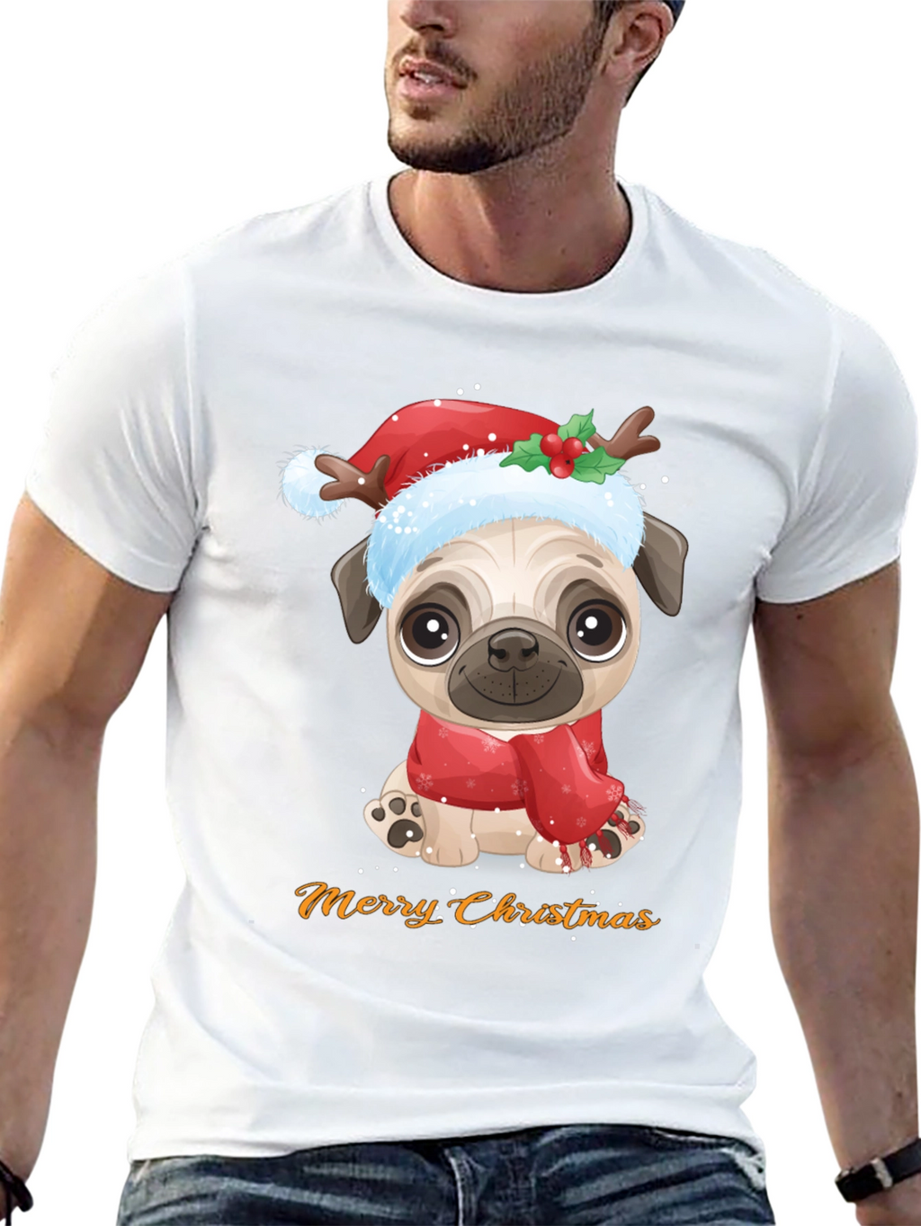 Merry Christmas Pug Dog Graphic T-Shirt