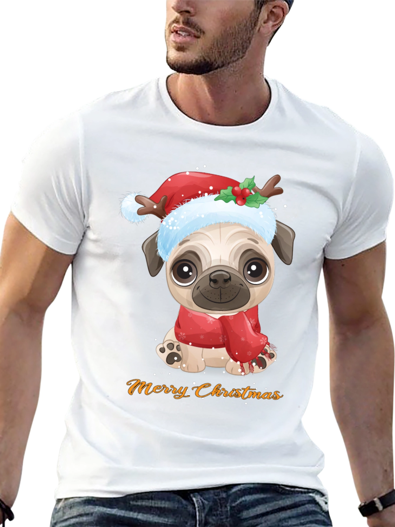 Merry Christmas Pug Dog Graphic T-Shirt