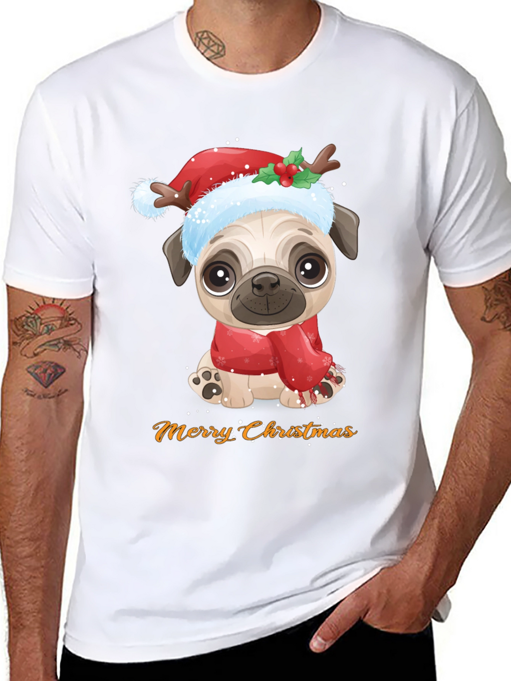 Merry Christmas Pug Dog Graphic T-Shirt