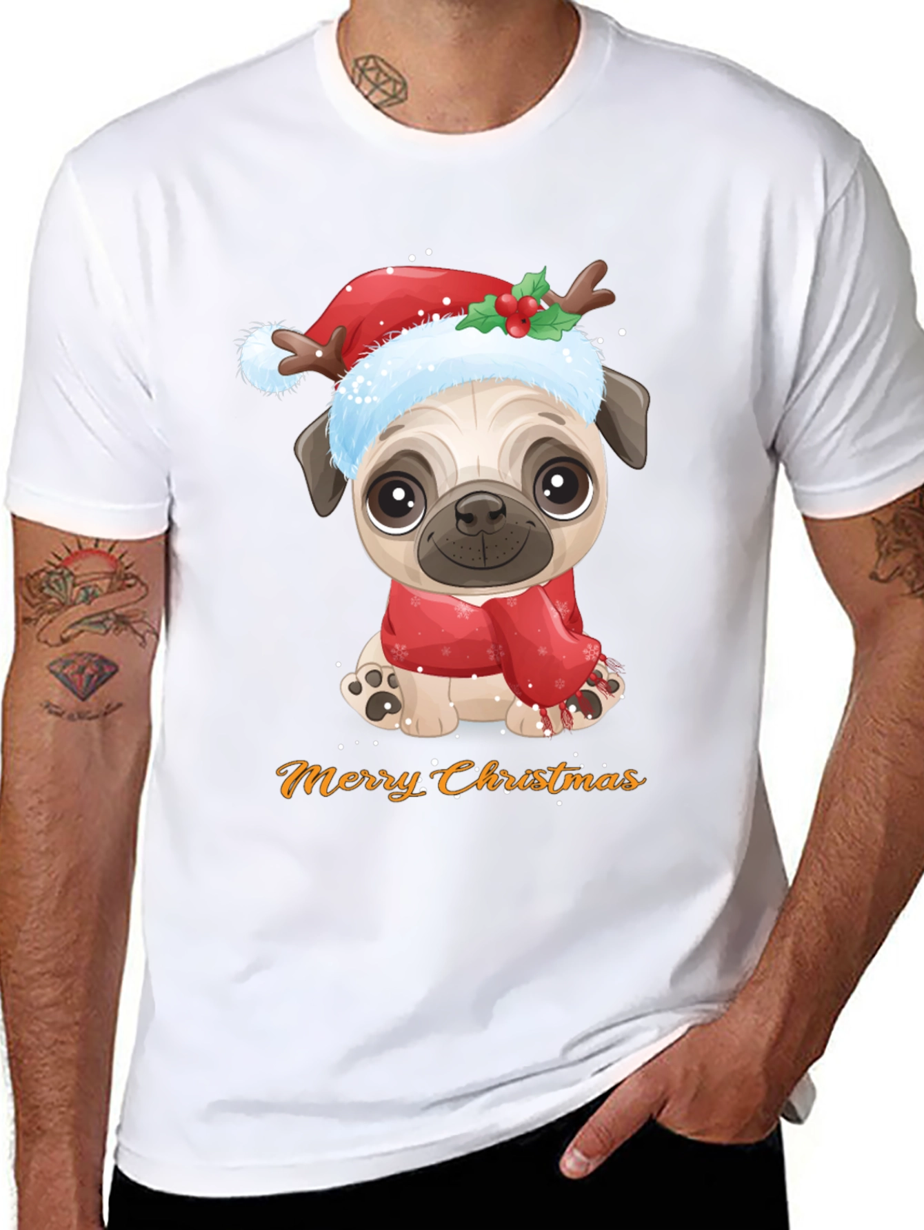 Merry Christmas Pug Dog Graphic T-Shirt