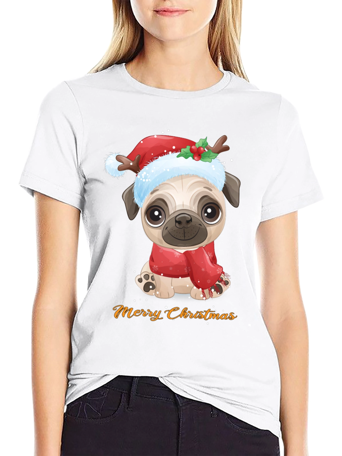 Merry Christmas Pug Dog Graphic T-Shirt