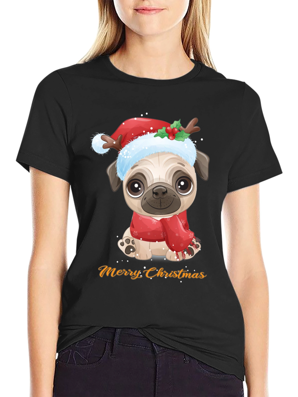 Merry Christmas Pug Dog Graphic T-Shirt