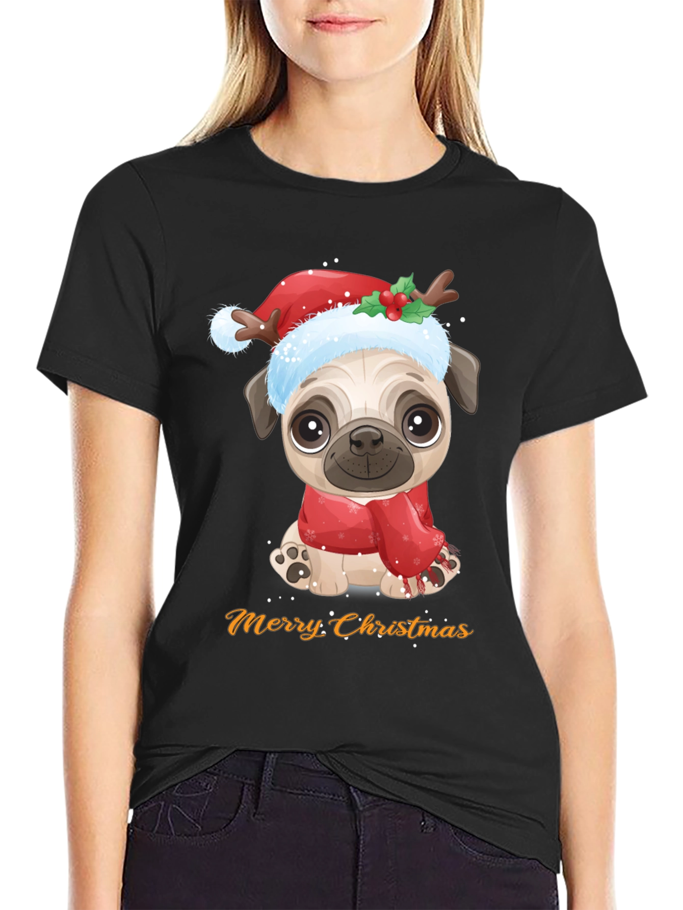Merry Christmas Pug Dog Graphic T-Shirt