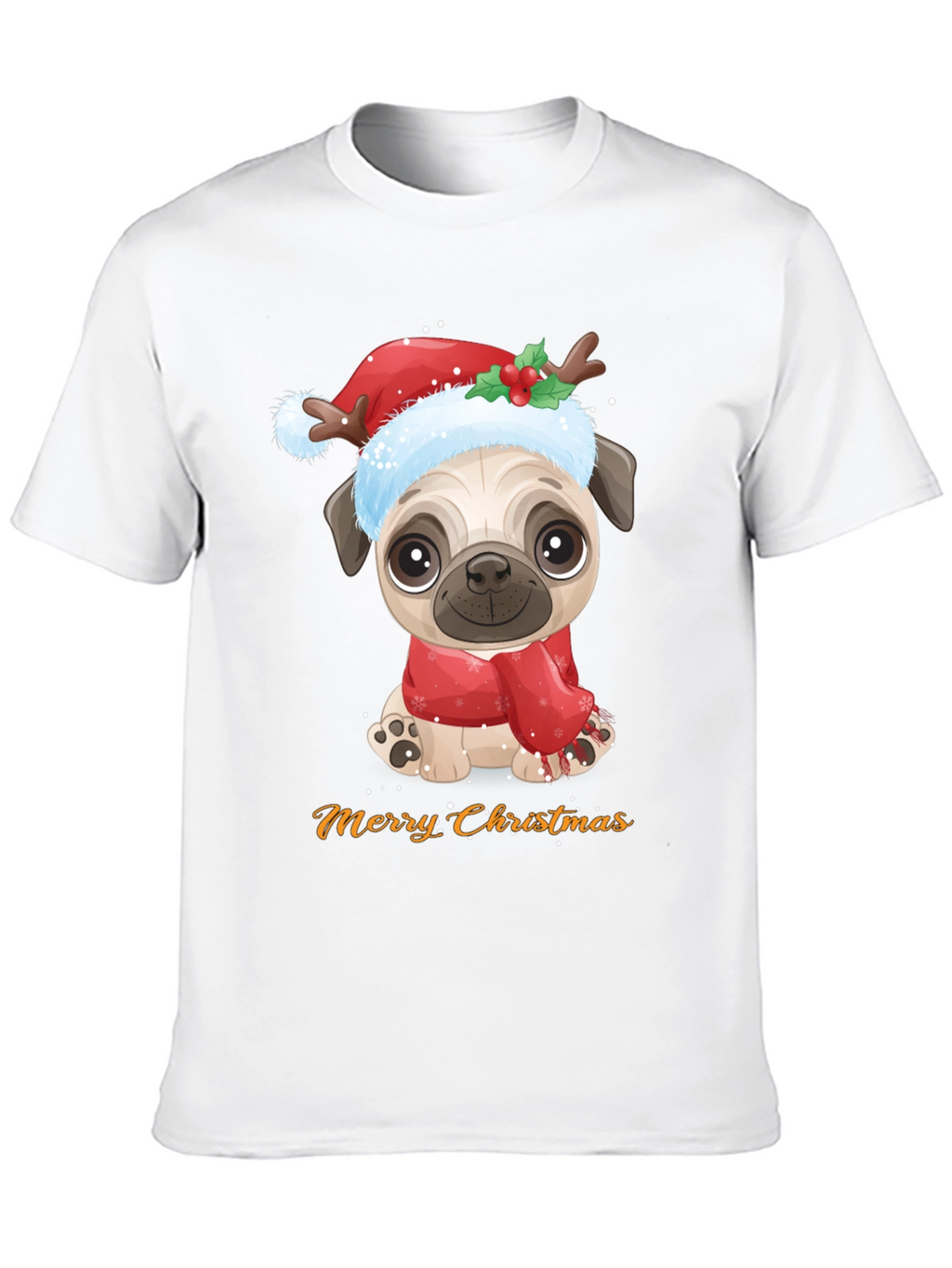 Merry Christmas Pug Dog Graphic T-Shirt