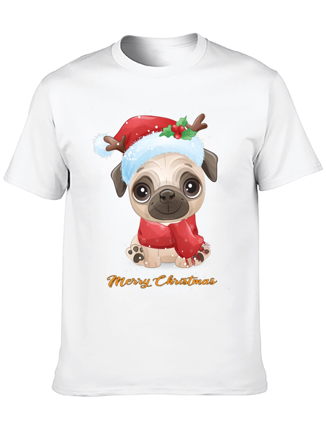 Merry Christmas Pug Dog Graphic T-Shirt