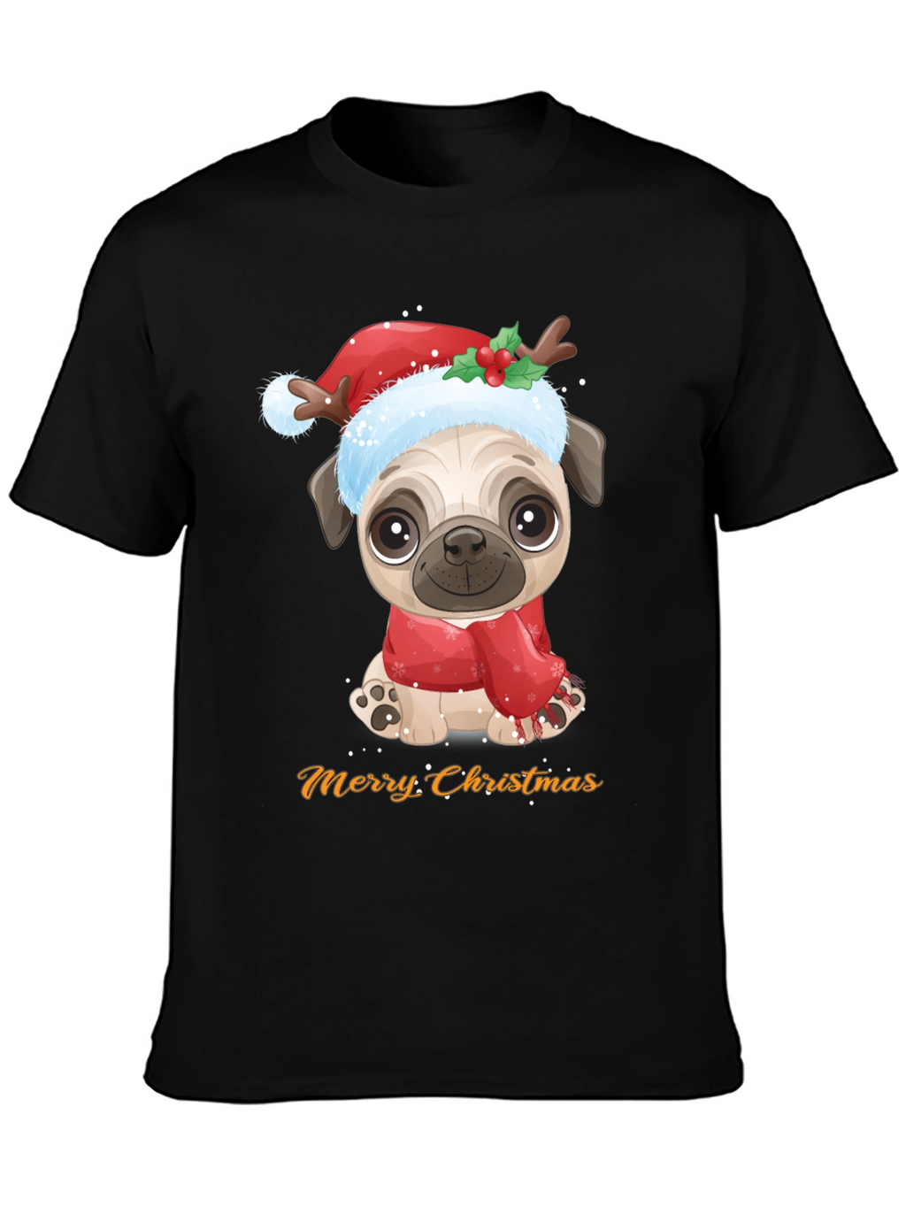 Merry Christmas Pug Dog Graphic T-Shirt