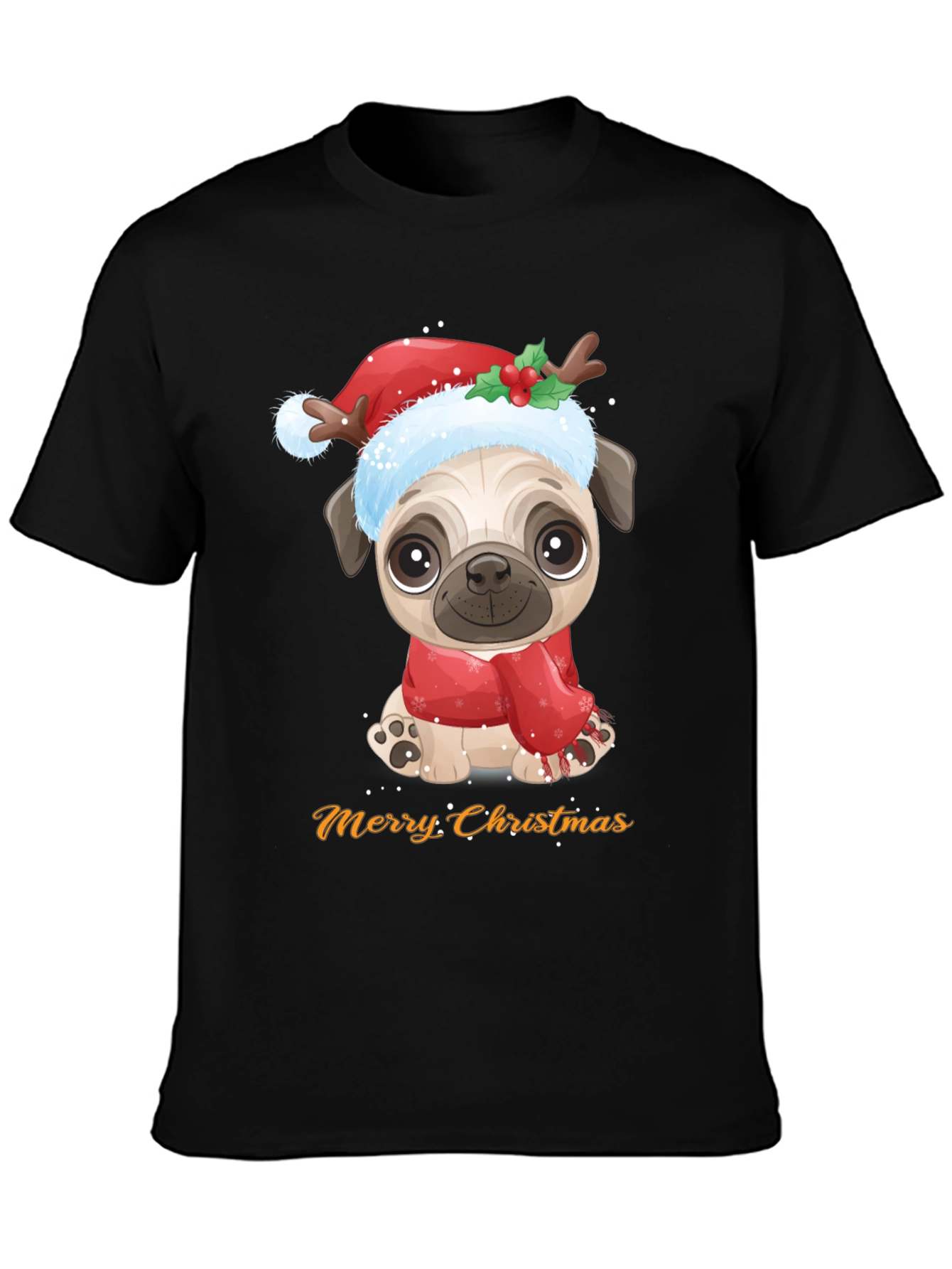 Merry Christmas Pug Dog Graphic T-Shirt