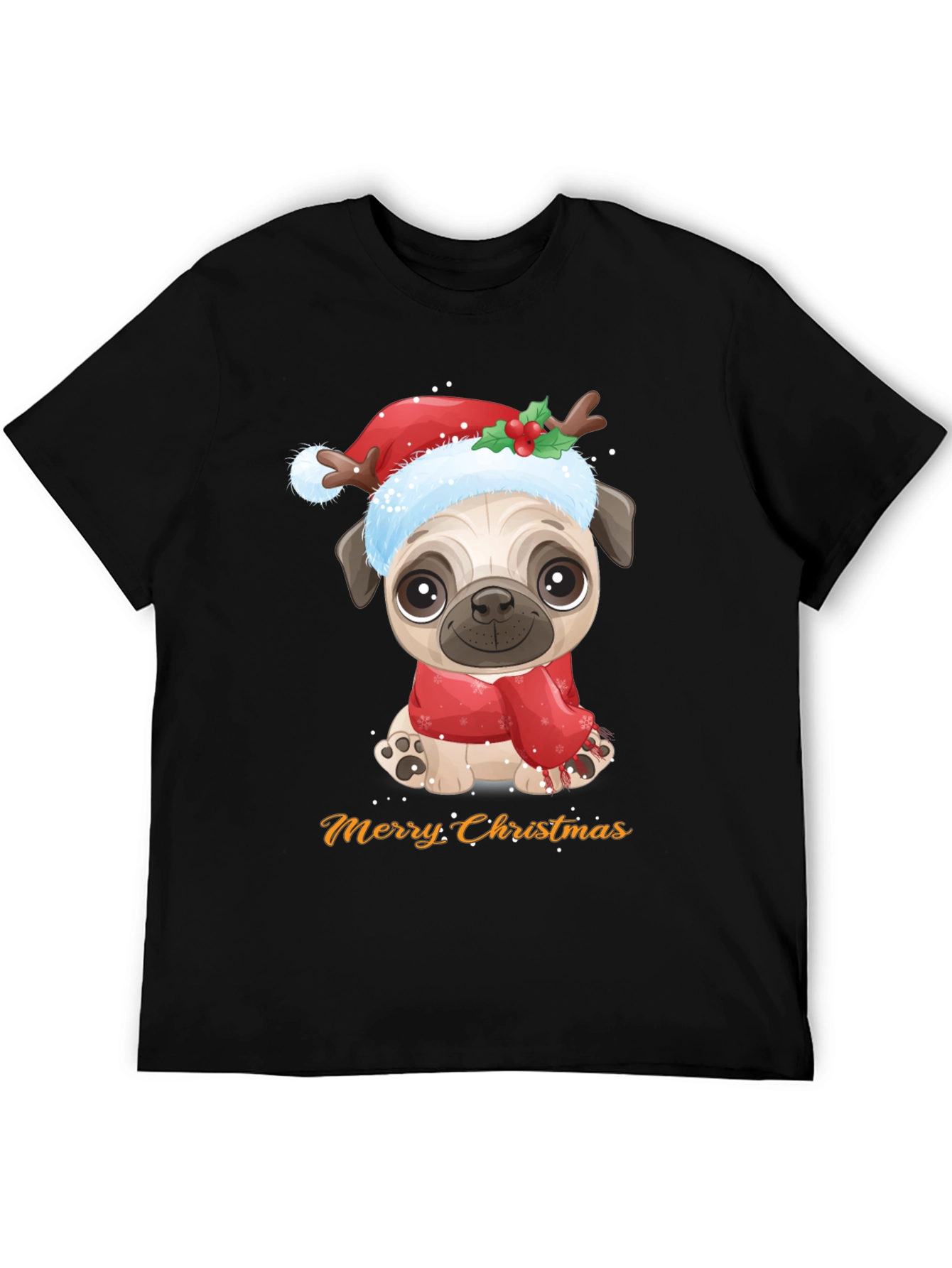 Merry Christmas Pug Dog Graphic T-Shirt