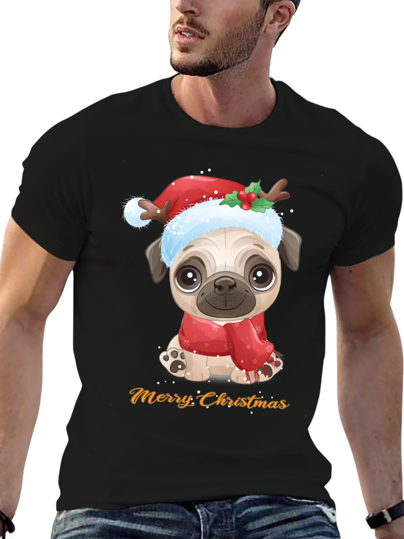 Merry Christmas Pug Dog Graphic T-Shirt