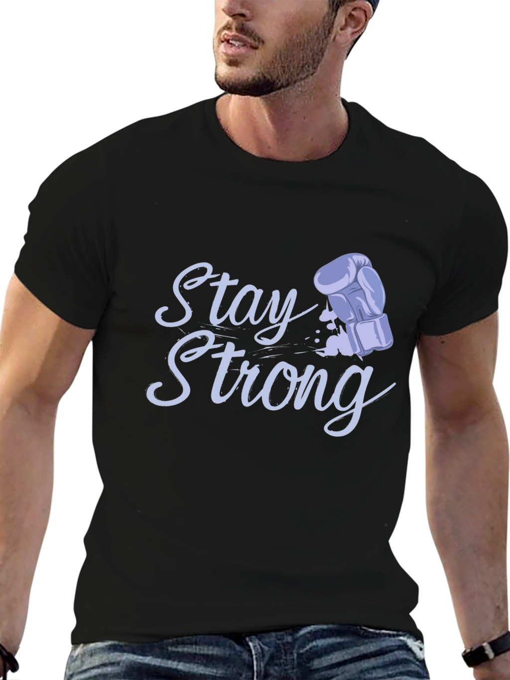 Stay Strong Boxing Glove Graphic Tee - Black