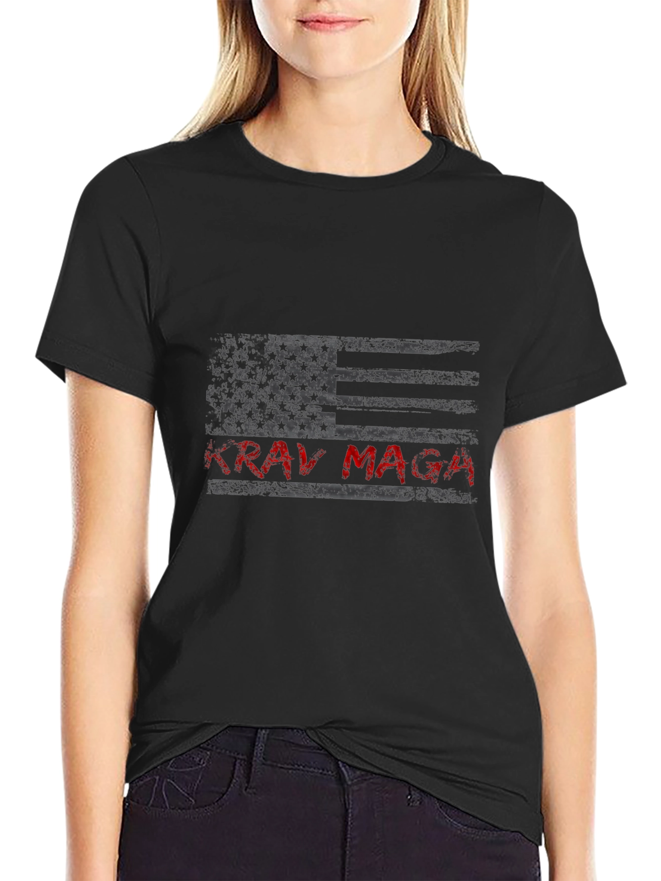 Krav Maga American Flag Graphic T-Shirt - Black