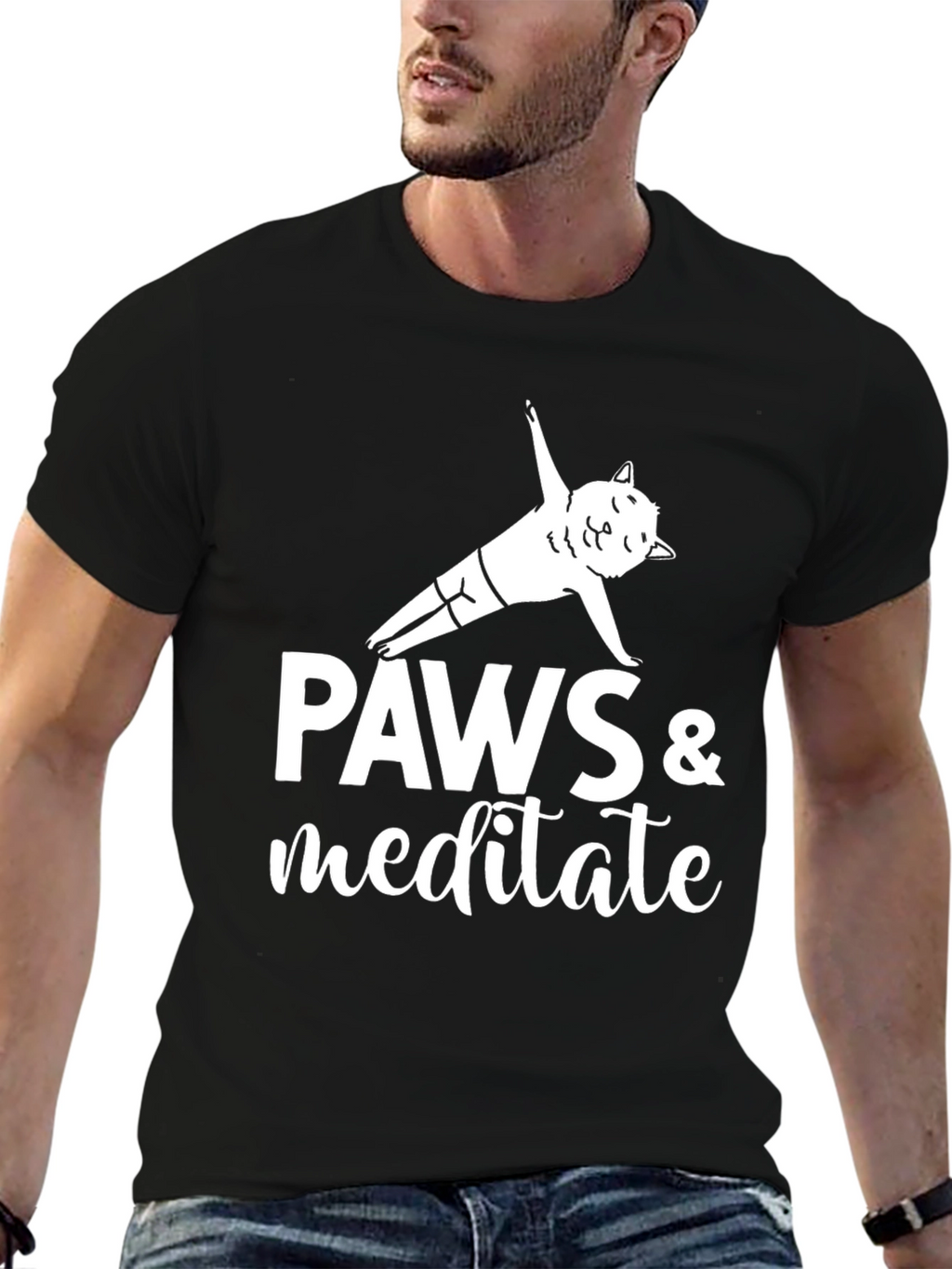 Paws & Meditate Yoga Cat Graphic T-Shirt