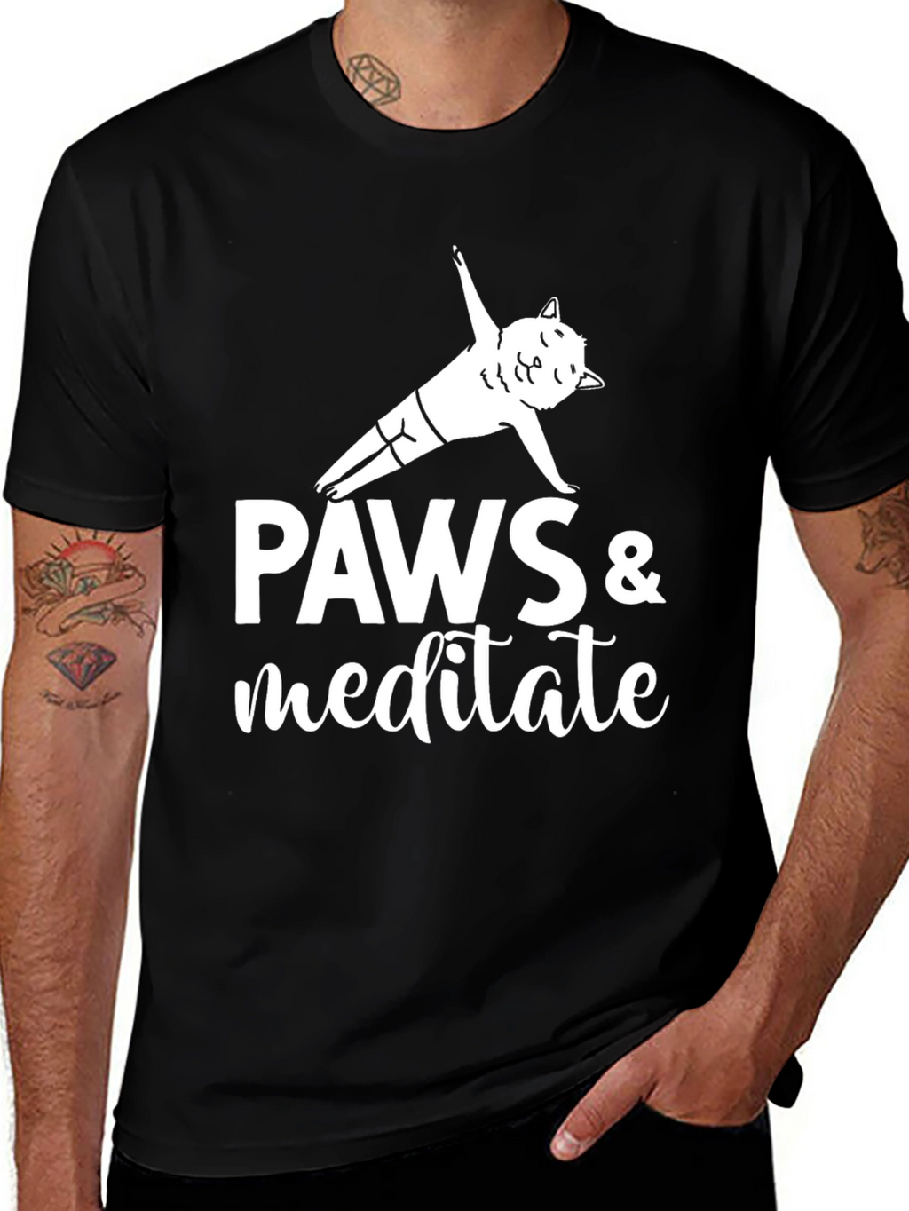 Paws & Meditate Yoga Cat Graphic T-Shirt