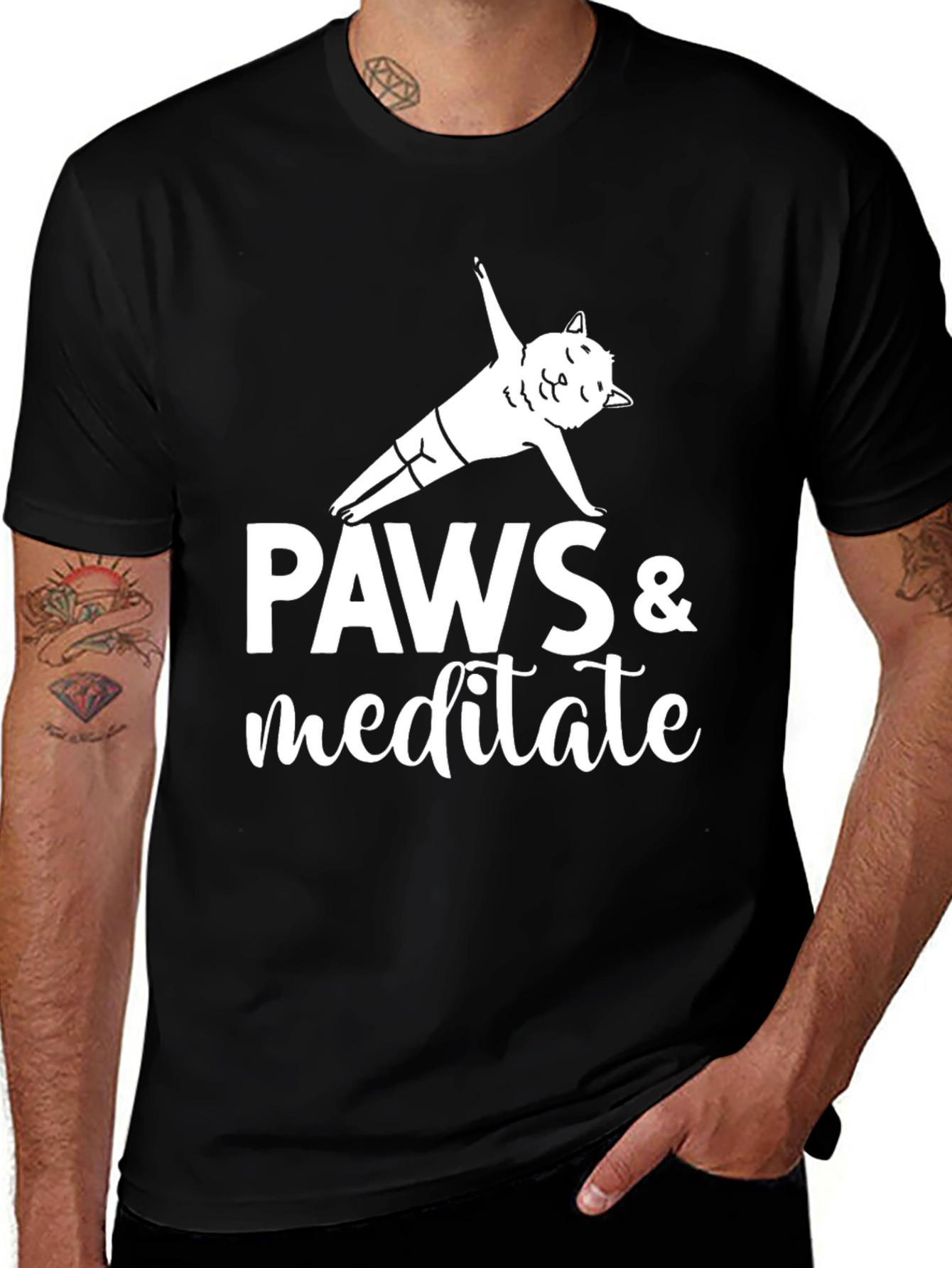 Paws & Meditate Yoga Cat Graphic T-Shirt