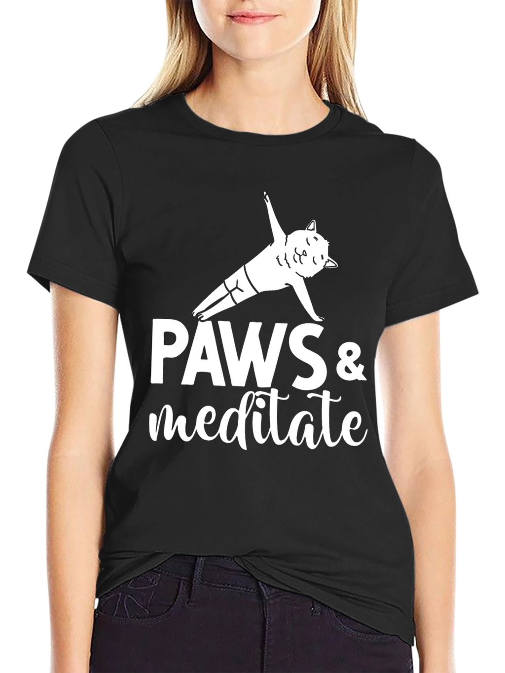 Paws & Meditate Yoga Cat Graphic T-Shirt