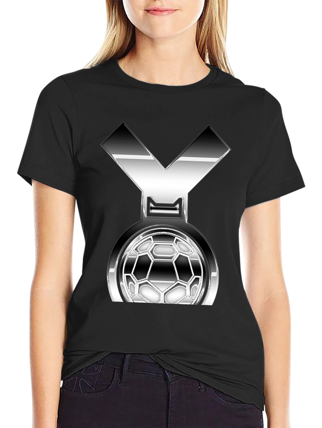 Metallic Soccer Medal Graphic T-Shirt