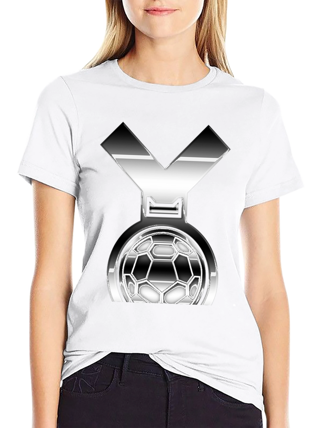 Metallic Soccer Medal Graphic T-Shirt