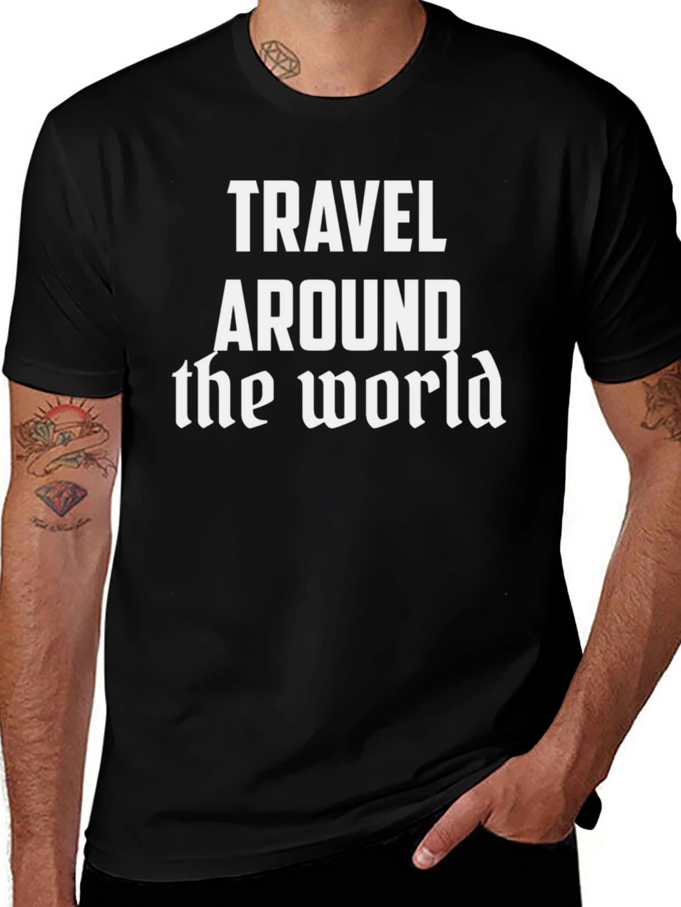 Travel Around the World Graphic Tee - Black Cotton