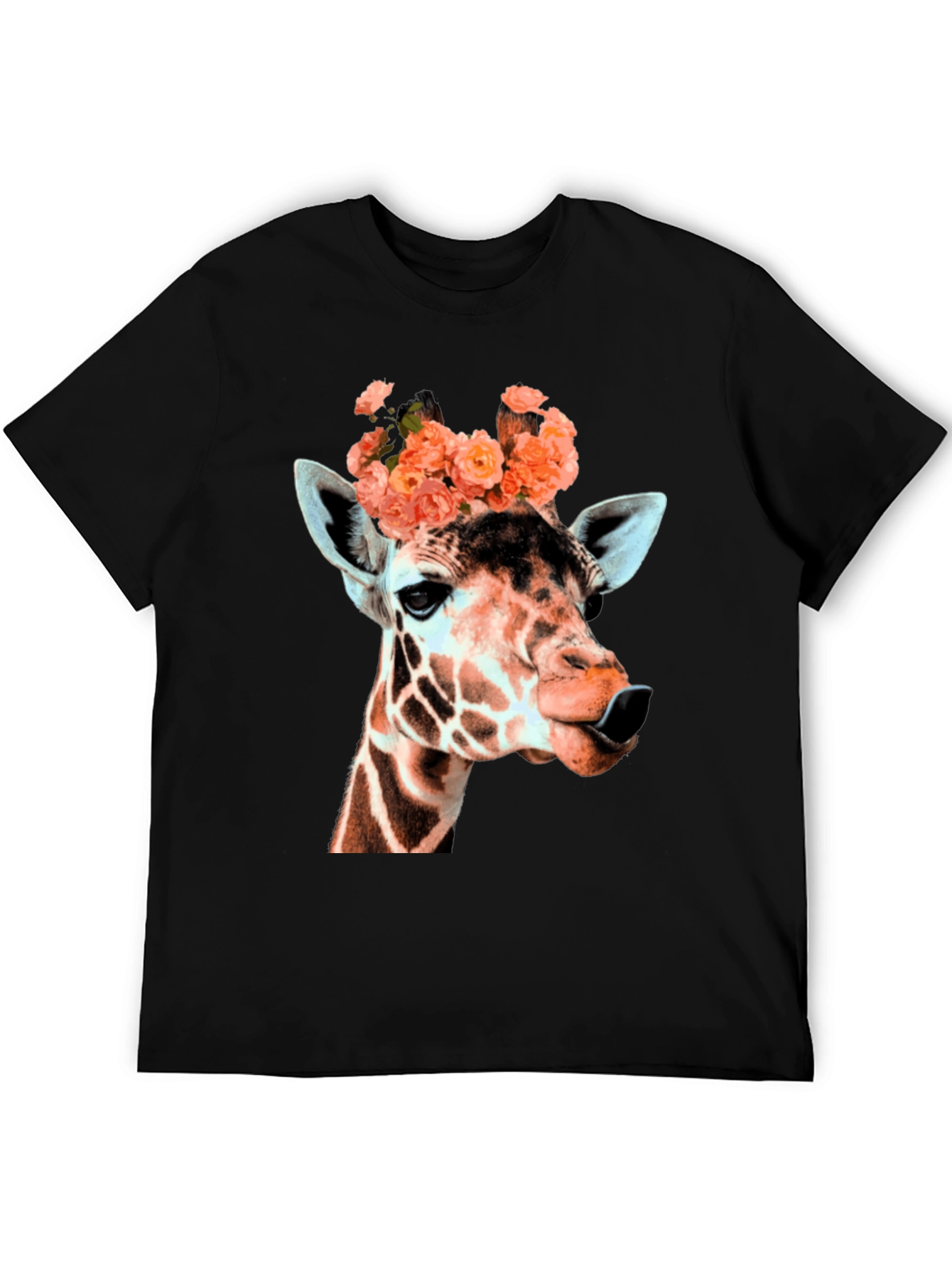 Giraffe with Flowers Graphic T-Shirt