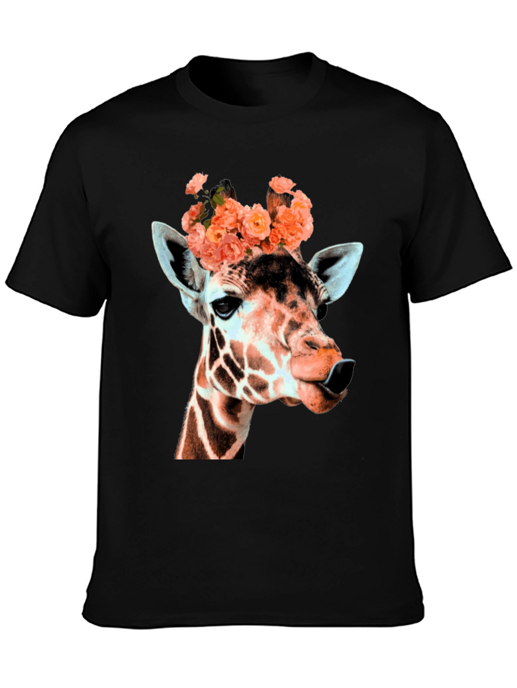 Giraffe with Flowers Graphic T-Shirt