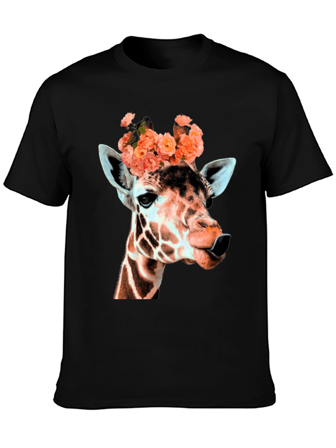Giraffe with Flowers Graphic T-Shirt
