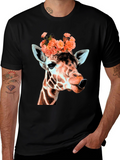 Giraffe with Flowers Graphic T-Shirt