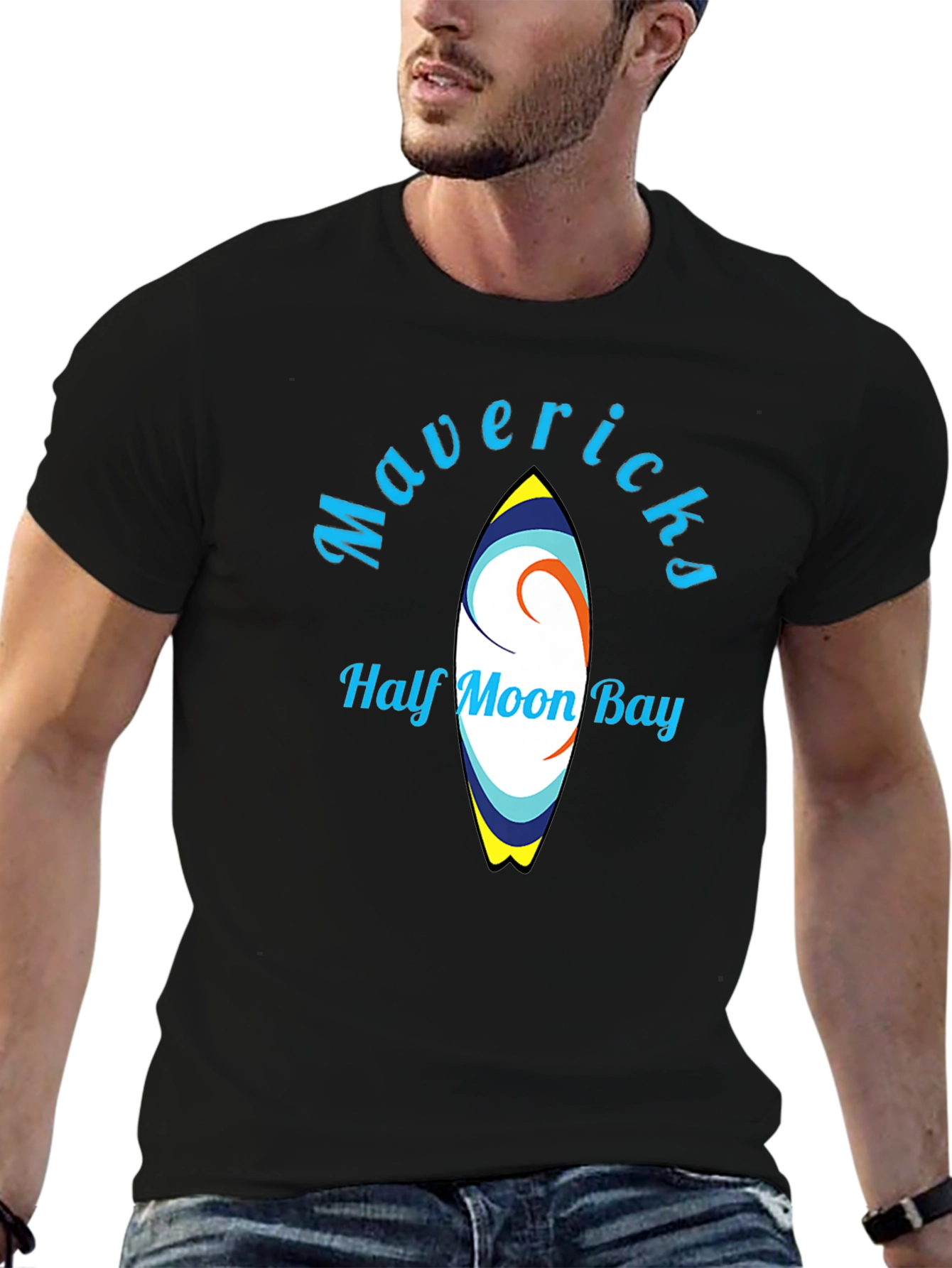 Mavericks Half Moon Bay Surfboard Black T-Shirt