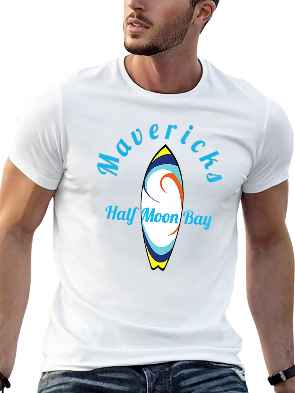 Mavericks Half Moon Bay Surfboard Black T-Shirt