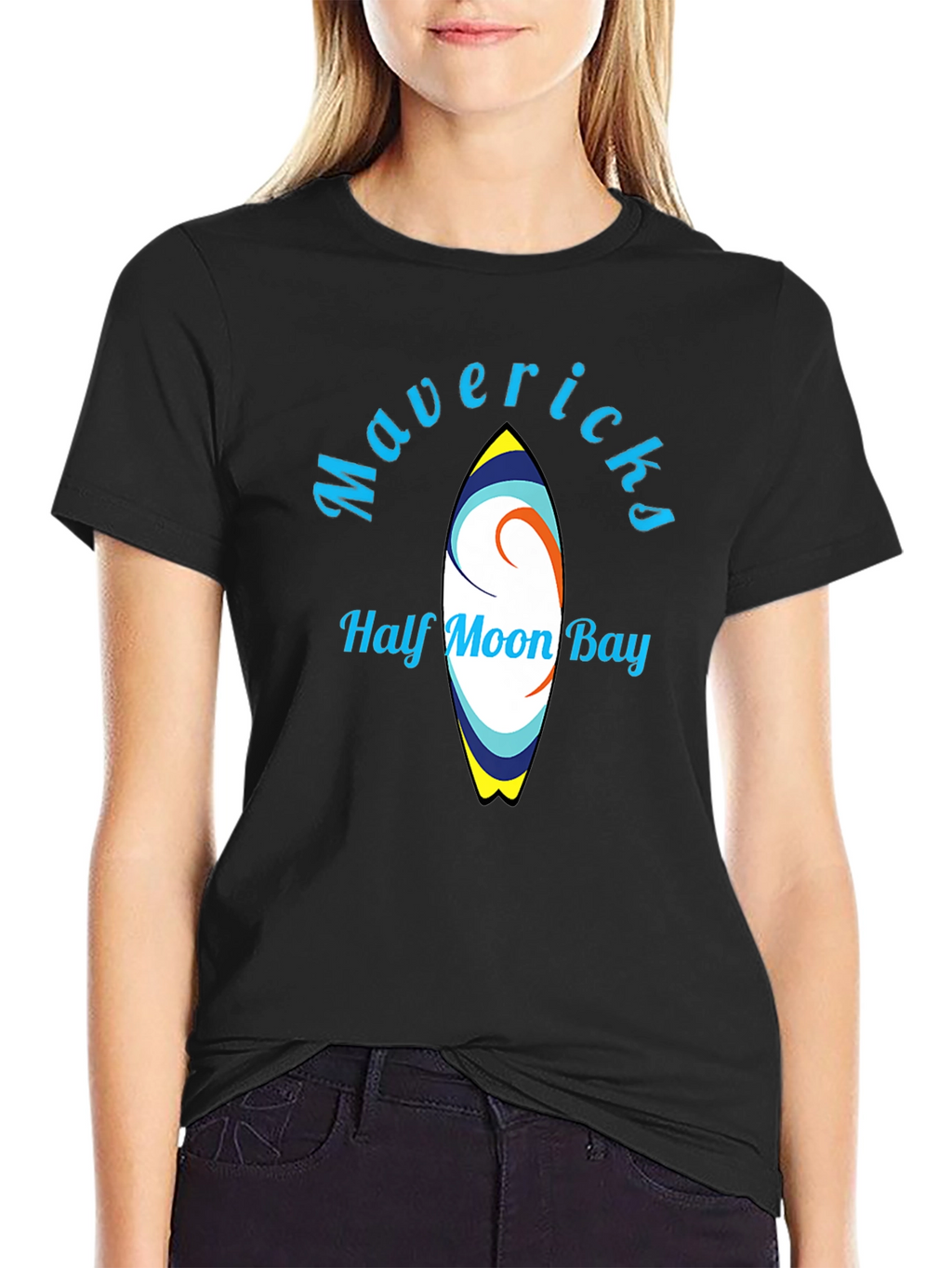 Mavericks Half Moon Bay Surfboard Black T-Shirt