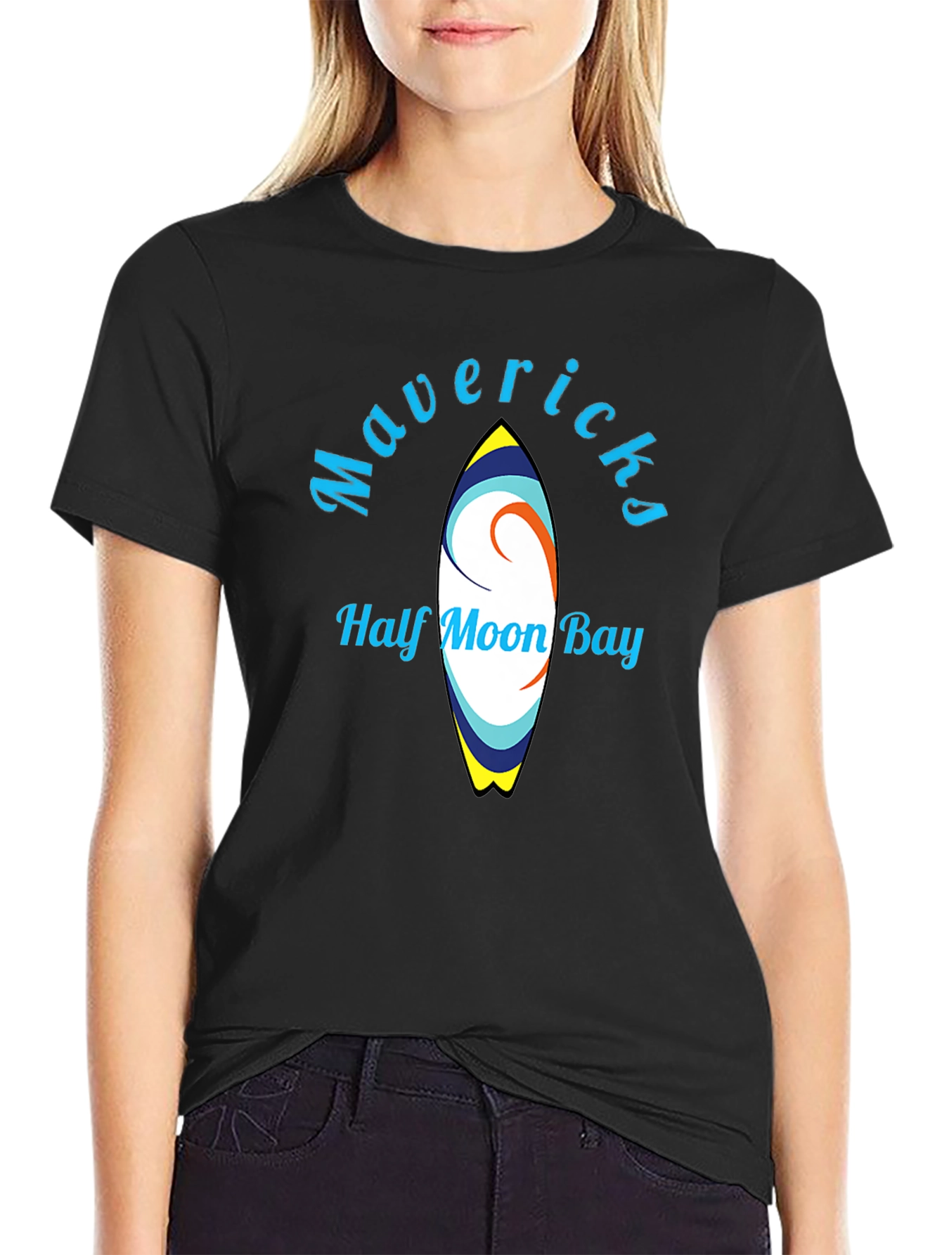 Mavericks Half Moon Bay Surfboard Black T-Shirt