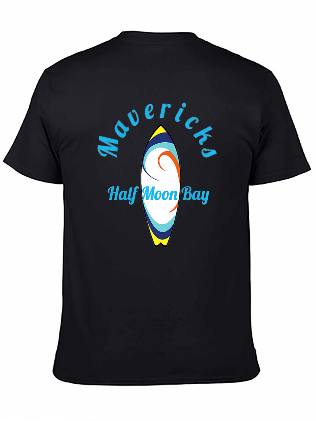 Mavericks Half Moon Bay Surfboard Black T-Shirt