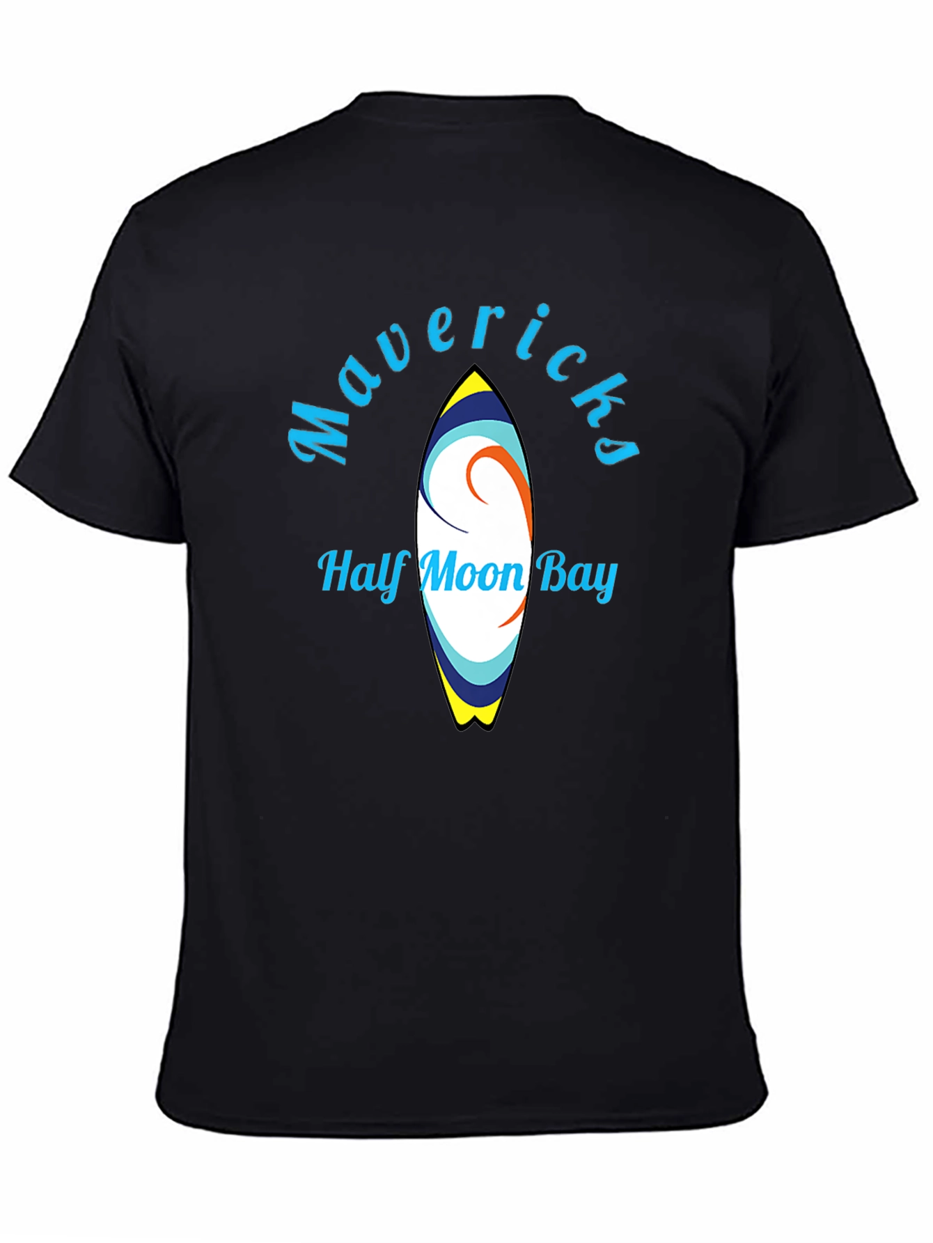 Mavericks Half Moon Bay Surfboard Black T-Shirt