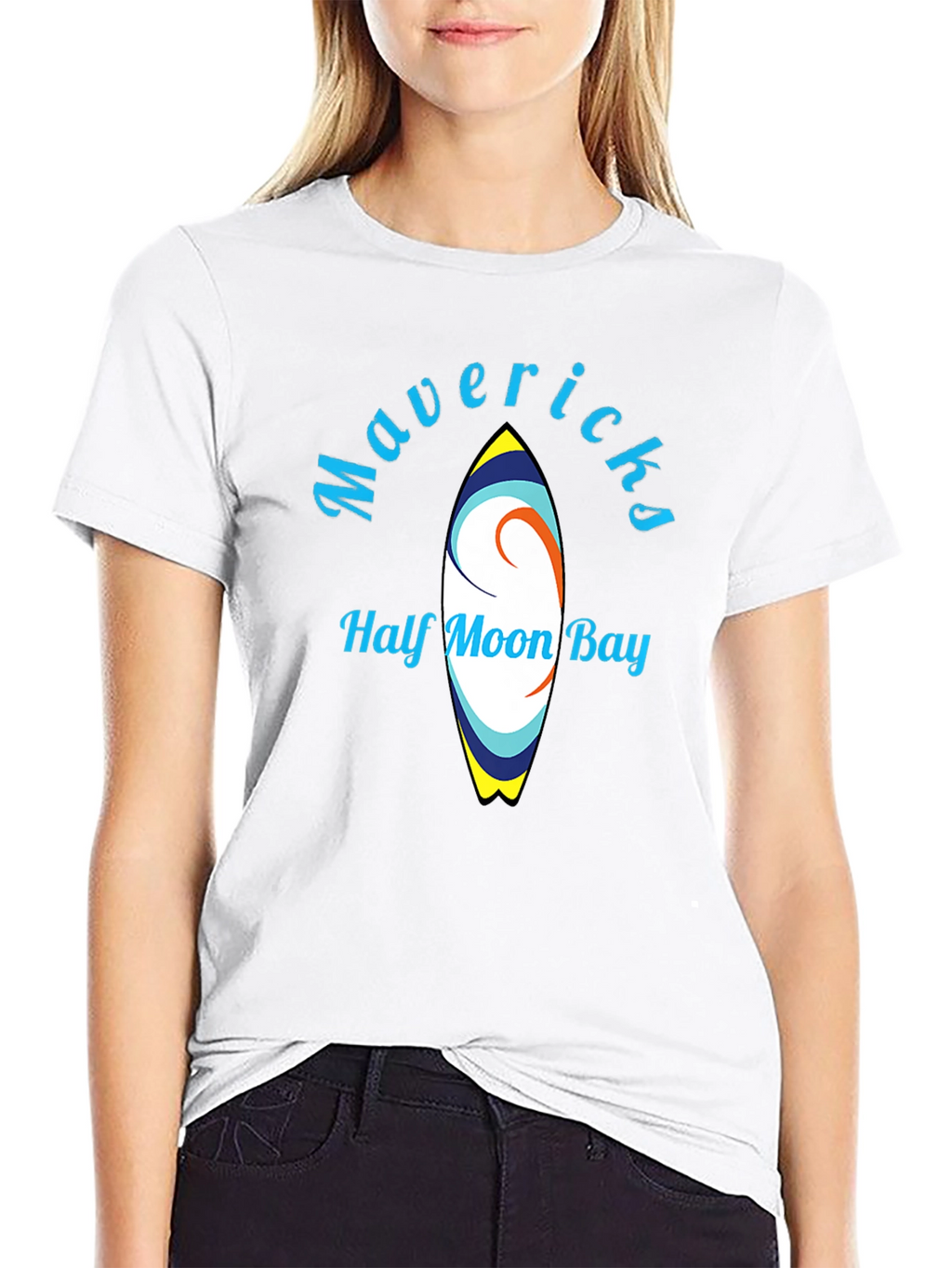Mavericks Half Moon Bay Surfboard Black T-Shirt